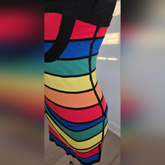 Yuka Colorful Striped Colorblock Bodycon Mini Dress , S - Picture 4 of 8